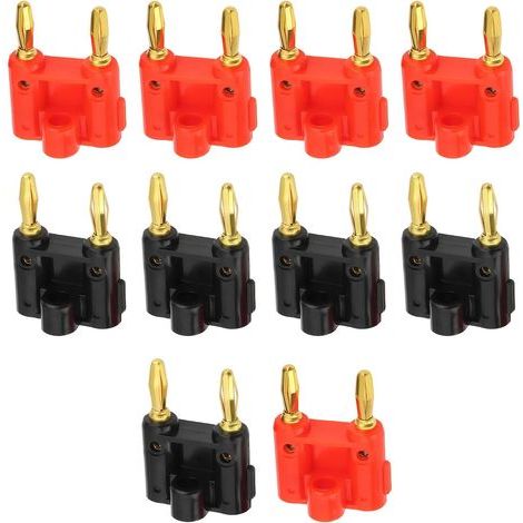 Packung mit 10 doppelten 4-mm-Schraubbananensteckern für Lautsprecherkabel, vergoldeter Kabelverbinder, Bananenstecker für Lautsprecherkabel (schwarz und rot) (1/5)