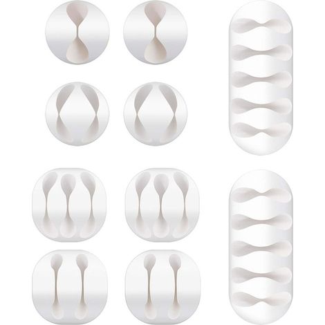 Clips et attache-cables murales Clips de Cable en Silicone,Adhésif Gestion de cables Multifonction Cables Organiseur 10 Pièces 5 Tailles pour Bureau Maison USB Cable TV PC Ordinateur Portable,Blanc (1/5)