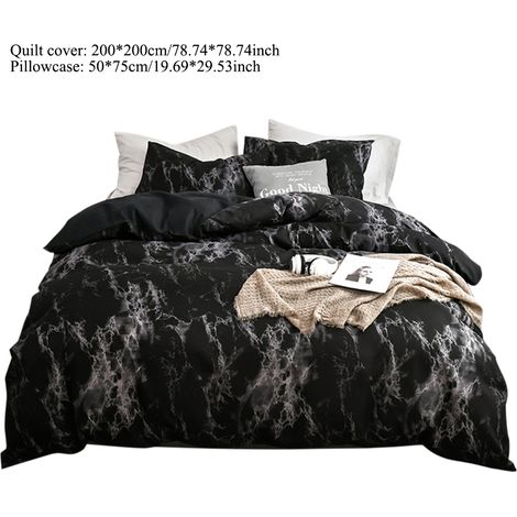 Ensemble de literie 3 pièces en polyester marbré, housse de couette et taie d'oreiller, taille double européenne (noir) (1/5)