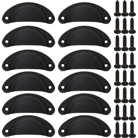 (24PCS) Boutons d'armoire en coquillage, poignée d'armoire noire avec vis, poignée en fer vintage pour tiroir d'armoire, tiroir de cuisine, porte (1/4)