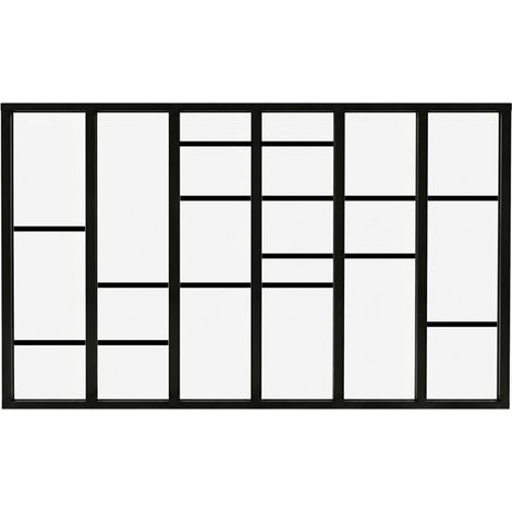 Verrière atelier intérieure aluminium noir 6 vitrages 201 x 117 cm - Décor géométrique - Horizon - noir et transparent - Verre trempé (1/5)