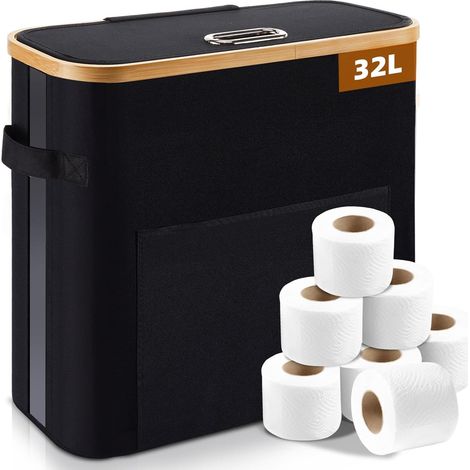 Rangement Papier Toilette, 32L Boite Range Papier Toilette Panier Papier Bambou Peut Contenir 12 Rouleaux de Convient aux Toilettes et aux Douches (1/5)