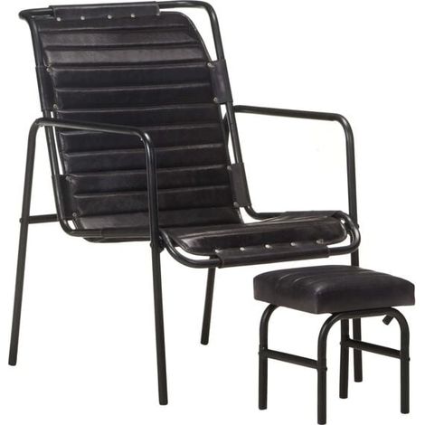 Un fauteuil inclinable avec repose-pieds, en cuir véritable noir. (1/5)