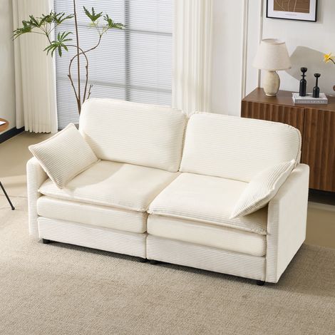 Canapé 2 places blanc en tissu corduroy 176 x 75 x 85 cm HAVRYA (1/5)