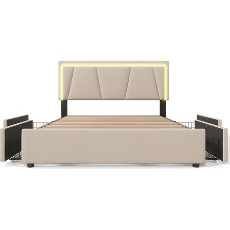Letto contenitore 140x200 cm con LED, 4 cassetti e testiera regolabile HOMVRA (1/5)