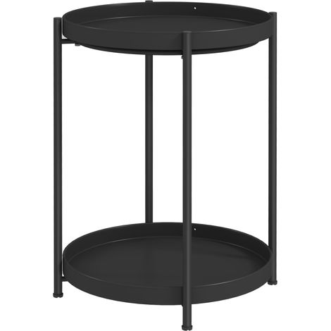 Mesa auxiliar redonda de acero negro 44 x 44 x 56 cm con 2 baldas (1/5)