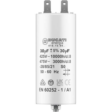 Condensateur 30 uF 450V pour moteur monophasé – Cosses 10 mm – Compatible Kärcher, pompe de piscine, porte de garage