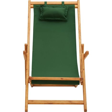 vidaXL Folding Chair Solid Eucalyptus Wood and Fabric Green