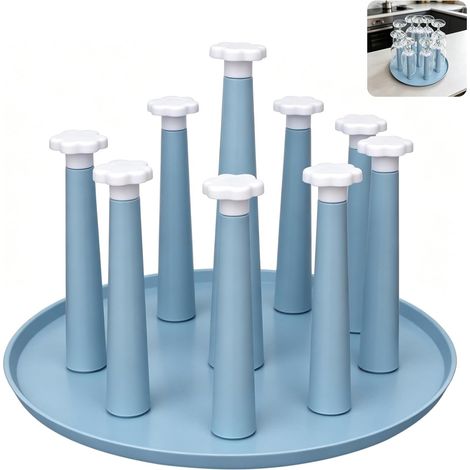 Porte-verres à vin sans perçage, support à verres à pied en plastique bleu avec 9 piliers amovibles, organisateur de cuisine et de bar pour (1/5)