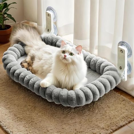 1 Hamac Chat Fenêtre Pliable, Support 18kg Ventouses Puissantes, Lit Doux Mural Intérieur (1/5)