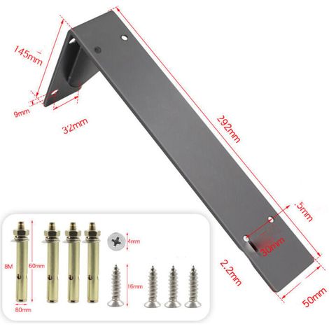 Set of 2,Shelf Bracket 290mm, Heavy Duty Bracket Brackets with Screws, Black (1/4)