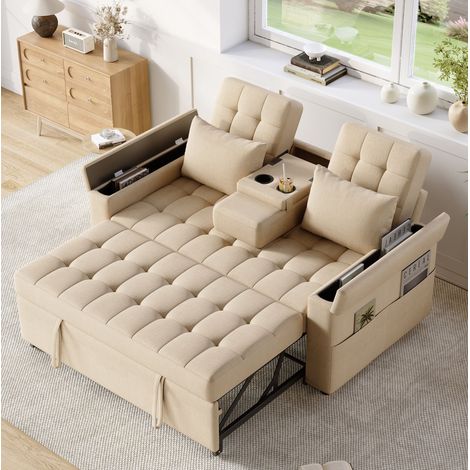 Canapé-lit 2 places avec rangement, dossier réglable, beige, 159 x 142,5 x 92 cm, REDOM (1/5)