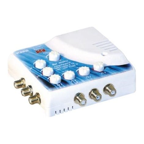 Amplificateur distributeur intérieur 6 sorties F UHF Tonna 402666 - Filtre LTE 700 4G 5G, Gain 20 x 6 dB, réglable avec mesureur LED (1/2)