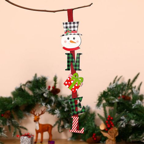 Pendentif Bois Noël - Lettres Verticales en Bois Naturel - Décoration Arbre de Noël et Intérieur - 1 Pièce (1/5)