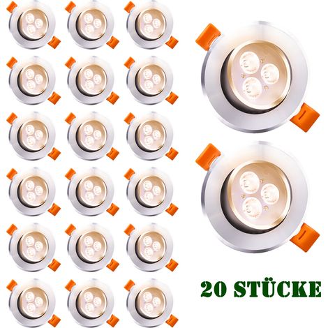 Jiubiaz LED Einbauleuchte 3W schwenkbar Deckenstrahler 85mm für Küche Bad Wohnzimmer Warmweiß 3200K 20 Stück (1/5)