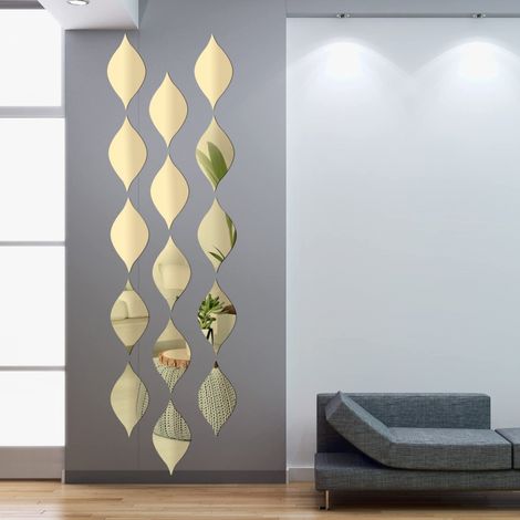 Lot de 20 autocollants muraux 3D en acrylique amovibles, effet miroir ondulé, pour salon, salle de bain, décoration d'intérieur (1/4)