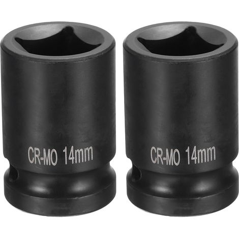 2Pcs 4 Pointe Douille Carrée 1/2" Drive 14mm Douille à Choc Carrée Métrique CR-MO Douilles de Roue Standard Noircissantes Outil de Douille Pneumatique pour Réparation Automobile (1/5)
