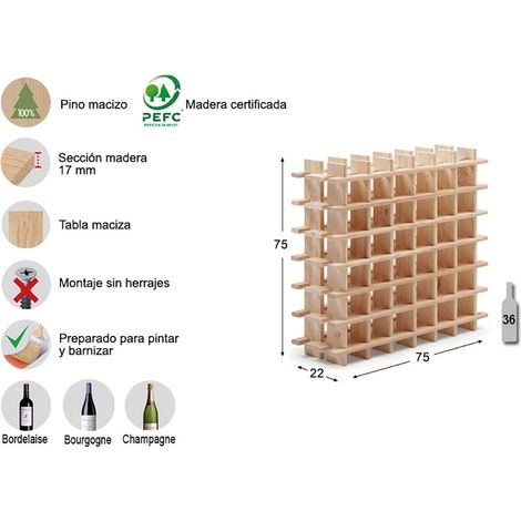Casier à bouteilles en pin massif brut – Capacité 36 bouteilles – Design rustique marron naturel – Pour rangement horizontal en cuisine, salon ou cave à vin – Astigarraga (1/10)