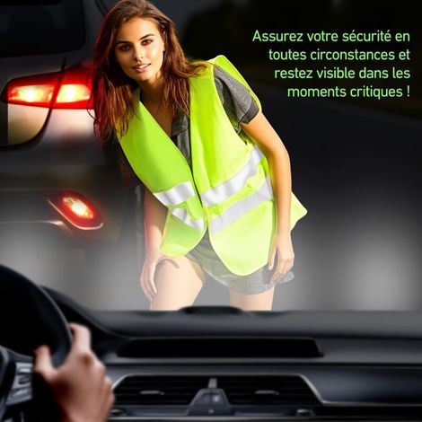 Gilet Jaune Voiture, Gilet Fluorescent de Sécurité, Adapté aux Secours Routiers de Nuit, équipé de Bandes Réfléchissantes de Haute Qualité, 4 Pièces