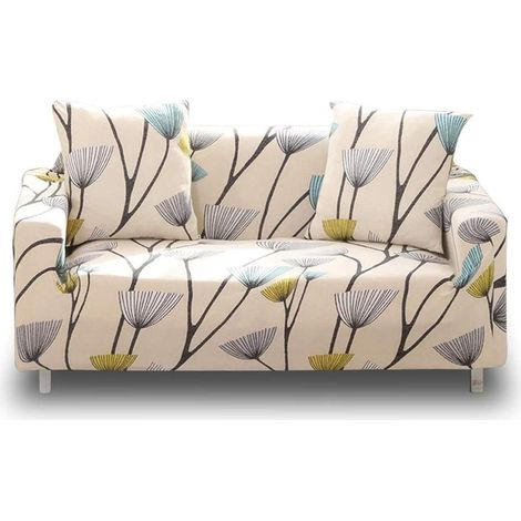 Housse de canapé extensible en tissu imprimé, 3 places, avec 2 taies d'oreiller offertes, motif pissenlit, revêtement élastique pour canapé. (1/5)
