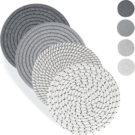 Sets de Table Ronds Tressés Coton – Set de Table Lavable Résistant Chaleur – Dessous de Plat Antidérapants Réutilisables Cuisine Salle à Manger – Sets Ronds Décoratifs (1/5)