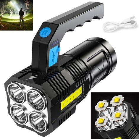 Lampe torche P1000 à quatre cœurs,Lampe Torche Led Ultra Puissante Rechargeable COB lampe de poche de travail étanche et 4 modes lampe torche d'urgence portable pour randonnée, pêche, camping (1/4)