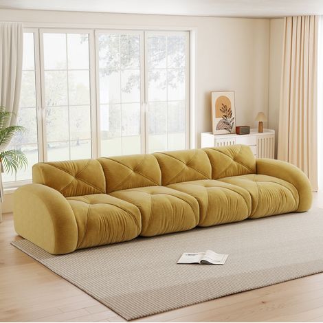 Sofá modular de 4 plazas sin estructura en tejido chenilla amarillo OKWISH (1/5)