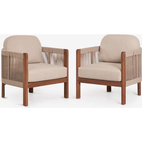 Pack de 2 fauteuils de jardin en bois d'acacia et corde tressée Serel SKLUM