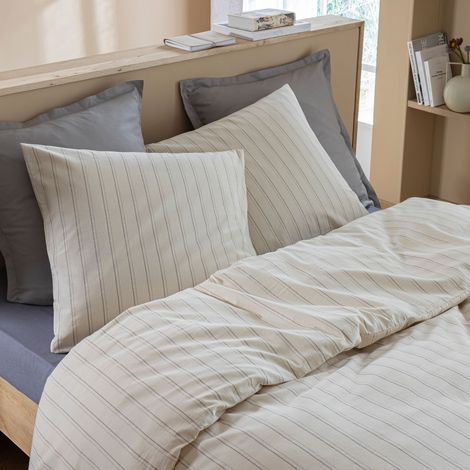 Parure de lit 140x200 coton rayure blanc Terre de Nuit Alba - Alba
