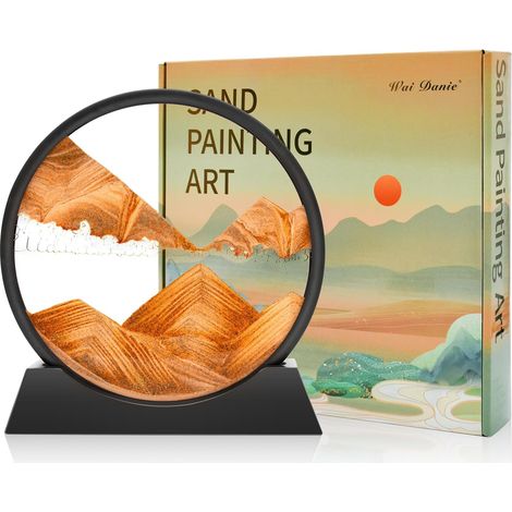 Tableau rotatif avec paysage de sable en 3D, décor fonds marins, fluide, sablier décoratif esthétique pour bureau, salon, pour adultes et enfants (Or, 12") (1/5)