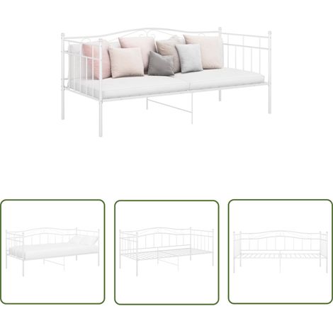 The Living Store Schlafsofa Bettgestell Weiß Metall 90x200 cm - Schlafcouch - Tagesbett - Bettgestell - Schlafsofa - Weißes Bett (1/5)