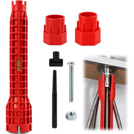 Clé Multifonctionnelle Robinet Évier, Outil D’installation Pour Toilettes, Cuisine et Salle De Bain, Clé à Tubes Pratique Pour Écrous, Vannes Et Mitigeurs, Conception Pour Espaces Exigües (1/5)