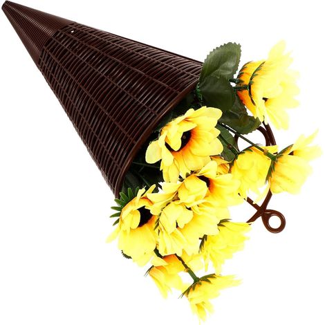 Panier de fleurs artificielles suspendu facile à décorer, tournesols jaunes en plastique et tissu (1/5)
