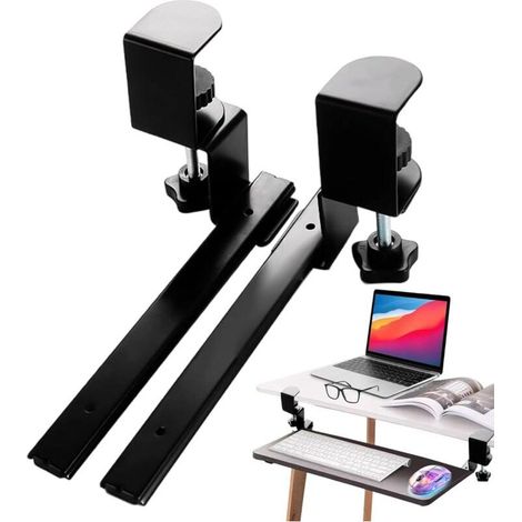 Rail de plateau de clavier générique - Support d'ordinateur rotatif pour bureau à domicile ou de bureau, support coulissant réglable avec rail de glissement fluide, organisateur sous bureau