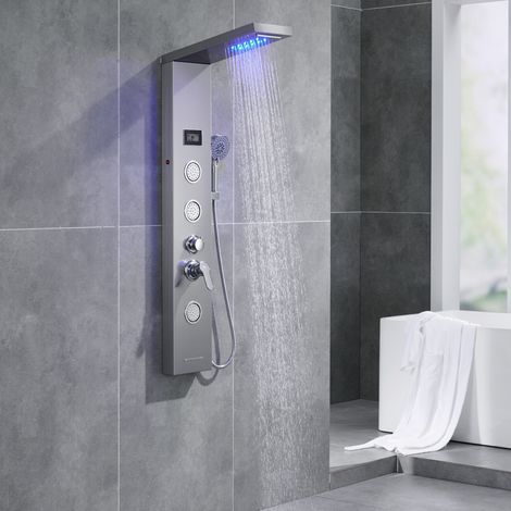 Auralum Duschpaneel-System Duschpaneel mit LED Duschsäule Hydromassagesäule 304 Edelstahl-Regeneffekt für Badezimmer