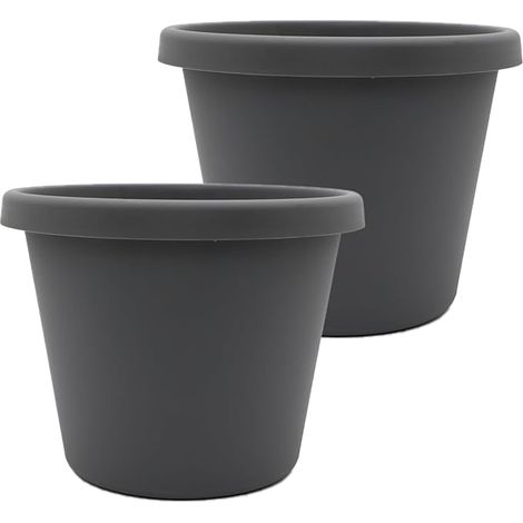 Vasi rotondi da 25 cm (10 pollici) con bordi arrotolati, adatti per piante da interno ed esterno, fiori ed erbe aromatiche, grigio caldo (set da 2) (1/3)