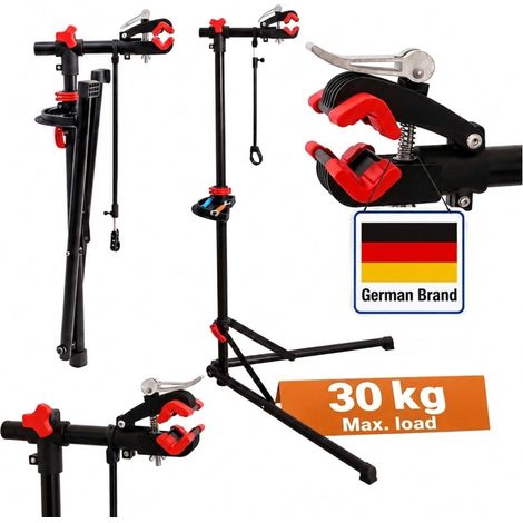 Relaxdays Bicycle Repair Stand, height-adjustable 115–160 cm, for frames up to 75 mm, handlebar holder, 30 kg, black (1/5)