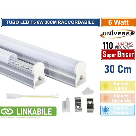 TUBO NEON LED SMD PLAFONIERA T5 RACCORDABILE DA 30CM 6 WATT 660 LUMEN - Colore Luce: Bianco Naturale (1/5)