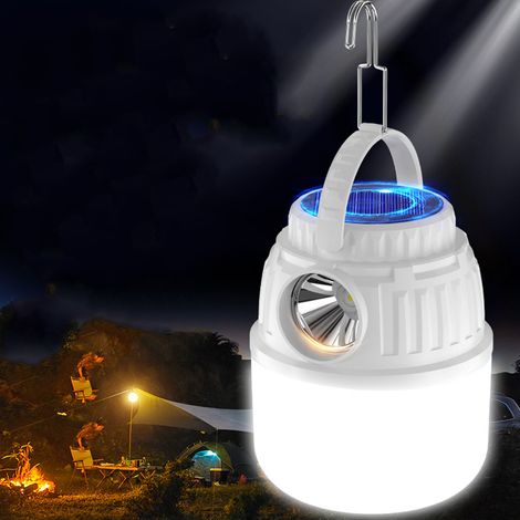 Lanterne de camping LED haute luminosité, lampe de camping d'urgence rechargeable et portable pour tente, idéale pour la maison et l'extérieur (chargement USB-C et solaire). (1/5)