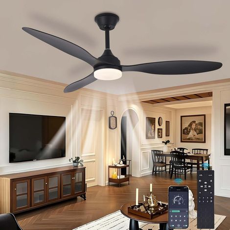 Plafonnier Ventilateur LED,Noir 106CM, Ventilateur Plafond Avec Lumière, Ventilateur De Plafond Silencieux Avec Télécommande,6 Vitesses, Réversible, Pour Le Salon/La Chambre (1/5)