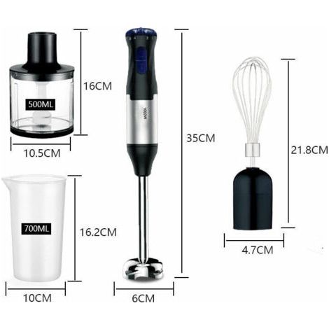 Forehill – 1000-W-Stabmixer mit 5 Geschwindigkeitsstufen – Kupfermotor – Edelstahlklinge zum Zerkleinern von Eis – Ergonomisches Design (1/2)