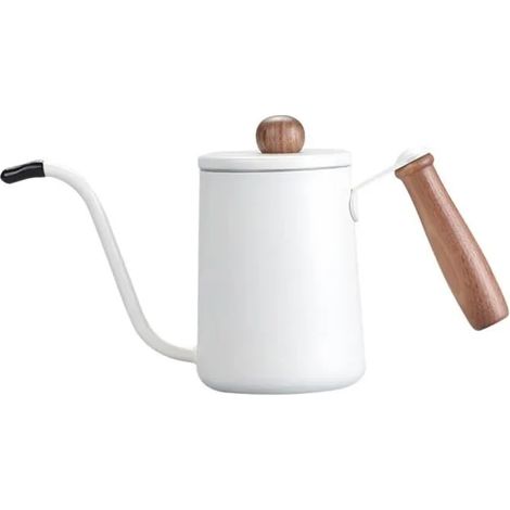 Bouilloire à col de cygne en acier inoxydable avec bec long et étroit 600 ml,blanc (1/4)
