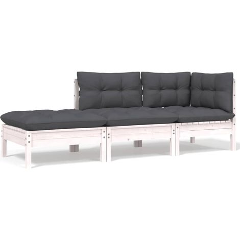 3 pcs Salon de jardin  Salon d'extérieur  Ensemble Meuble de Jardin  Mobilier d'Extérieur avec coussins Blanc Bois de pin solide XFNRX950414 (1/5)