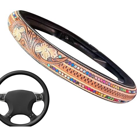 Protège-Volant Homme - Décoration Vintage Western pour Intérieur Auto,Housse De Volant Résistante À l'usure Et Respirante pour Fourgonnette, SUV, Berline, Taxi, Véhicules Tout-Terrain, Femmes, (1/5)