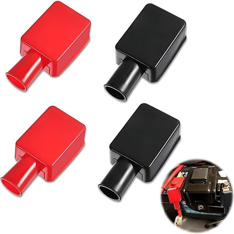 4 Pcs Couvre Bornes De Batterie Capuchon Couvertures Batterie Bornes Bouchon Protecteur Shell Souple Positif Et Négatif Isolant En Plastique Couvercles Isolants Pièces D'Outils (1/5)