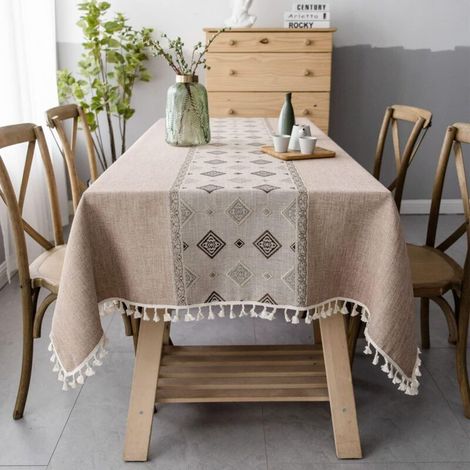 Rectangular Stain Resistant Tablecloth (Brown Square, 140 x 140 cm) Cotton Linen Tablecloth Embroidered Tablecloth Elegant Chinese Style Printed Tablecloths for Kitchen Table Decoration (1/5)