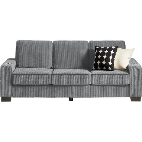 Divano 3 posti grigio in tessuto corduroy con portabevande, 206 cm, design moderno MODENUIT (1/5)