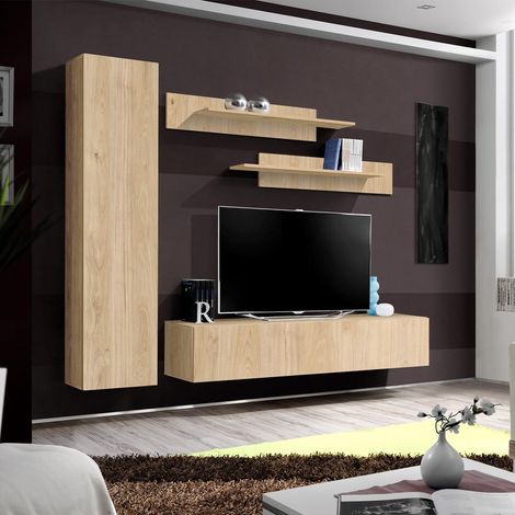 Ensemble Meuble TV Mural "Fly G1" 210cm Naturel