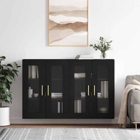 vidaXL Armoires murales 2 pcs noir bois d'ingénierie (1/5)