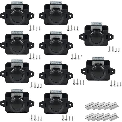10 Pièces Verrous à Bouton-Poussoir,14-16 mm Serrure de Meuble,pour Camping-Cars, Yachts, Bateaux, RV Camping Armoire, Caravane (Noir) (1/5)